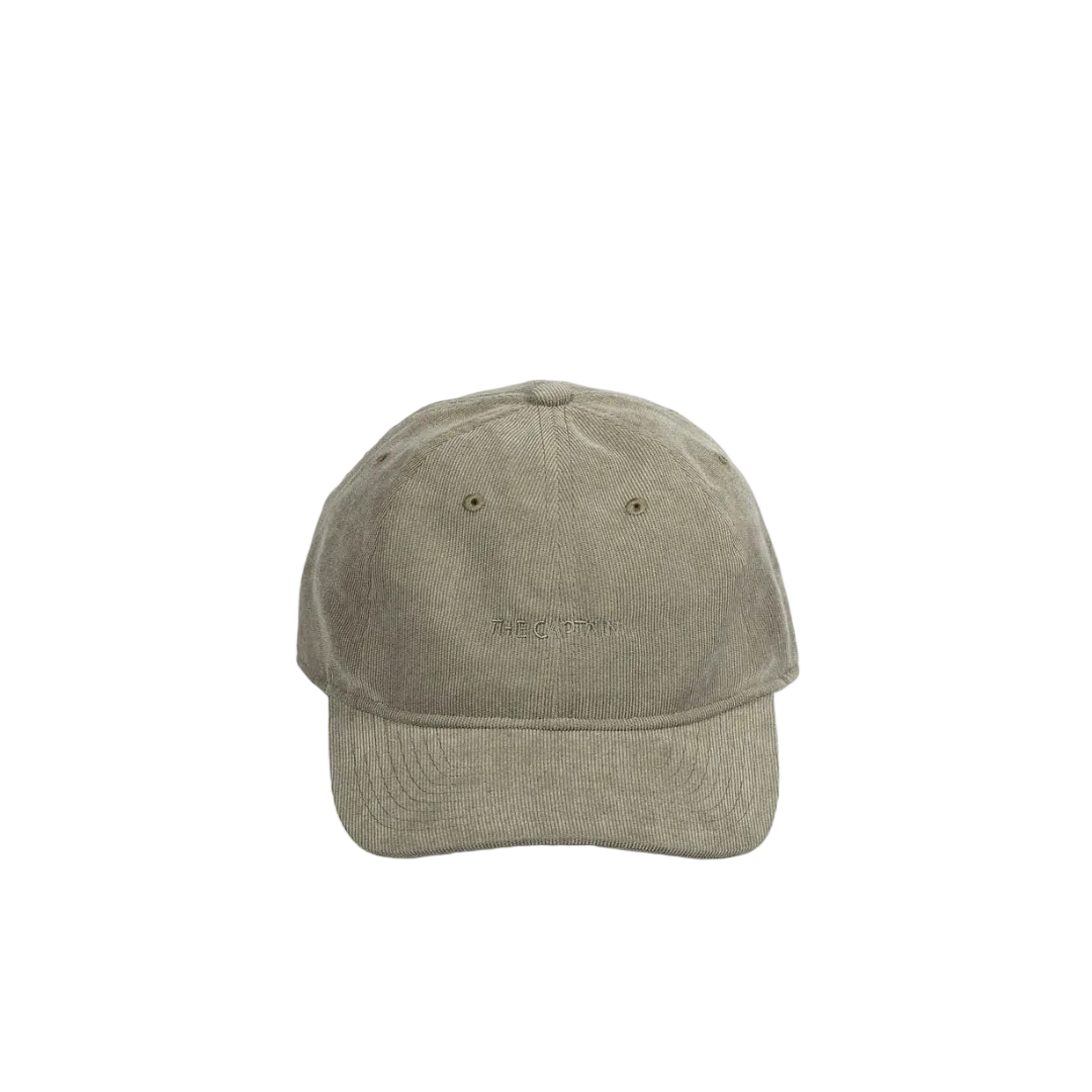 An olive green, solid-colored cap made from recycled PET with a curved peak and displayed logo.